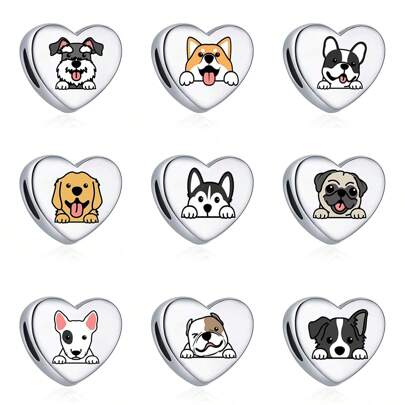 Pets Paw Dog Charm Stainless Steel Heart Charm Fit Charms Bracelet Jewelry Gifts For Women Perfect Finishing (Golden Retriever/Husky/Chihuahua/Bulldog/Pitbull/Samoyed/Corgi)