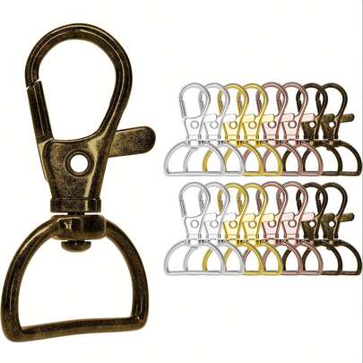 16pcs Zinc Alloy Colored Rotating Key Hook Clip Set, 25mm D-Ring Lobster Clasp, DIY Jewelry/Pet Leash, Key Chain Pendant Crafts Accessories