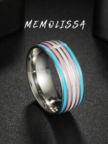 1 件彩虹元素钛钢戒指，时尚男女情侣戒指，适合送礼和日常佩戴 - 彩色 - 查看 1
