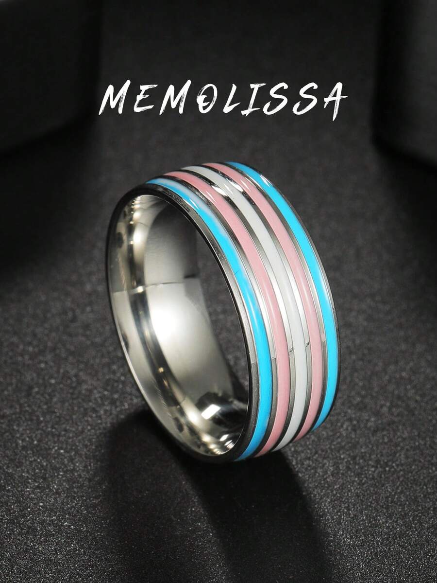 1 件彩虹元素钛钢戒指，时尚男女情侣戒指，适合送礼和日常佩戴 - 彩色 - 查看 1