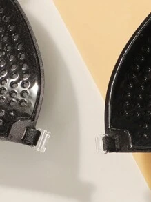 Sujetador reutilizable invisible de color negro para mujer, con copa triangular push-up de unicolor, sin espalda y sin tirantes, con cubiertas de silicona para pezones, accesorio sexy de lencería con tirantes transparentes y extraíbles, ropa interior sin costuras de color nude con botón delantero, para fiestas, bodas, vestidos o uso diario