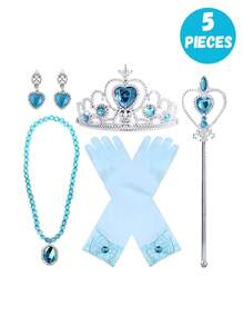 4 piezas/set Peluca rizada larga roja de princesa con accesorios joyería de temática de sirena (peluca, corona, guantes, cetro), perfecta para fiestas de cumpleaños, accesorios de disfraz de princesa para actuaciones, ideal para regalos de niñas