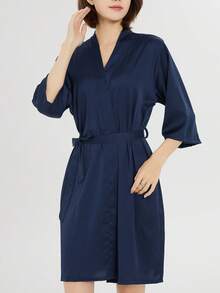 1pc Navy Blue Bride Bridesmaids Dressing Gown Robe, Wedding Party Prep Sleepwear - Navy Blue - View 3