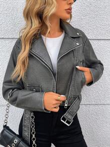 Women Faux Leather Jackets Bomber Cropped Motorcycle Fall Jackets Zip Up Coats Y2k Outfits