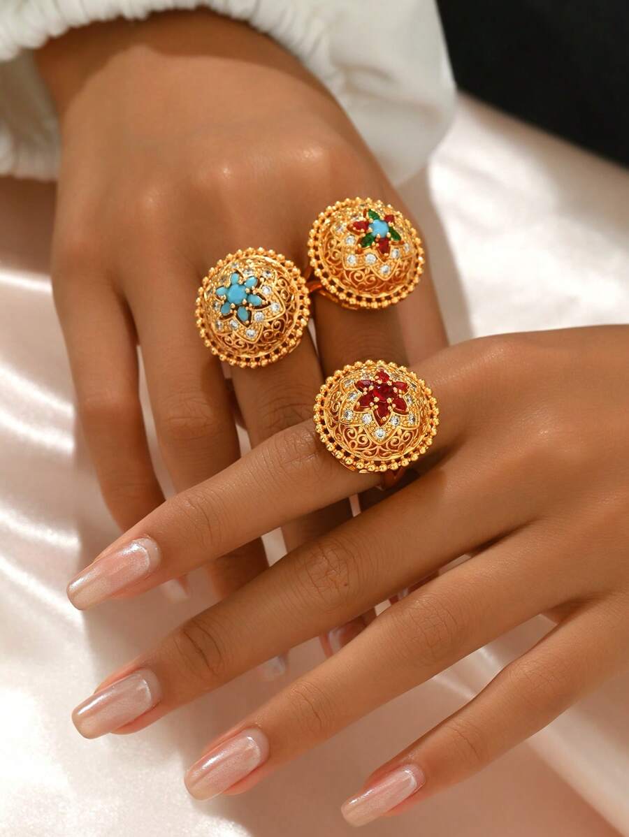 1 chiếc nhẫn hở khảm đá Zirconia tổng hợp hình học rỗng tinh xảo, thích hợp cho các sự kiện trang trọng và tiệc tùng của phụ nữ - Nhiều màu - Xem 1