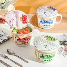 1 bộ; Bát sứ có nắp, Bát mì Ramen sáng tạo mới, Bát mì ăn liền; Bát dung tích lớn 1150ml có tay cầm để sử dụng cá nhân trong ký túc xá, Bát cá nhân cao cấp, Quà tặng Giáng sinh an toàn với máy rửa chén và lò vi sóng - Nhiều màu - Xem 8