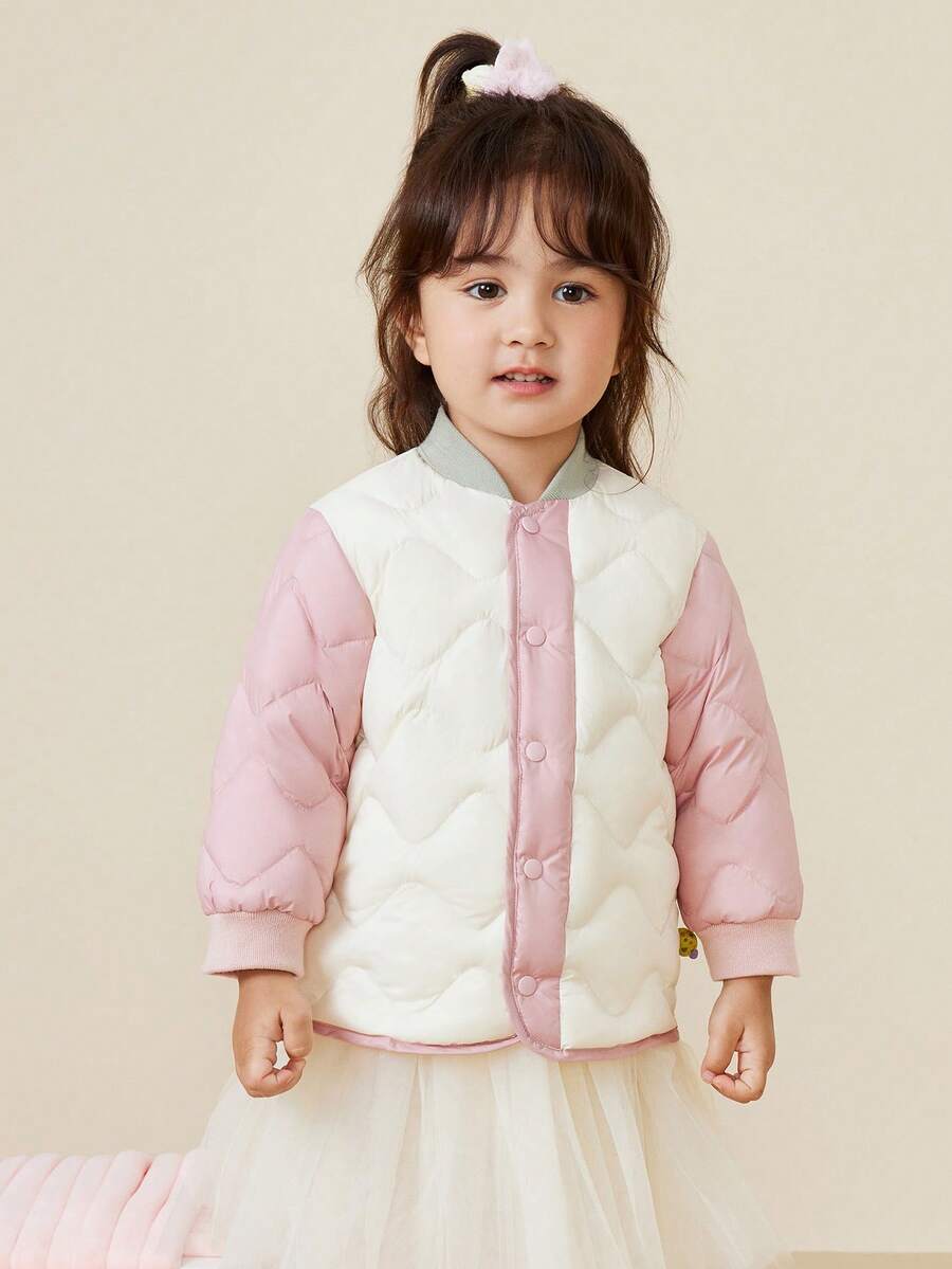 mini bala 男童女童羽绒服复古拼色时尚冬季夹克 - 粉紅 - 查看 1