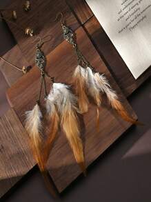 1 par de aretes de plumas naturales largas y exageradas estilo vintage para mujeres - exótico - Ver 6