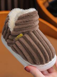 Fashionable Striped Slip-Resistant Warm Fuzzy Slippers For Students, Kids & Teens - Coffee Brown - View 6