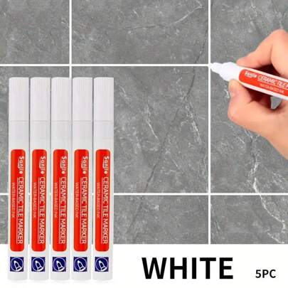 5pcs Waterproof Tile Grout Pens For Bathroom And Kitchen Wall & Floor, Self-Adhesive, Mold-Resistant, Easy To Fill And Seal