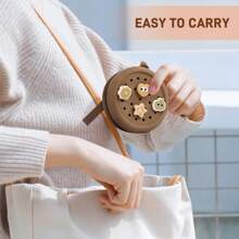 Wired Earphone Storage Bag, Headphone Case, Coin Purse With Charms, Zip Silicone Round Carrying Pouch - Brown - View 5