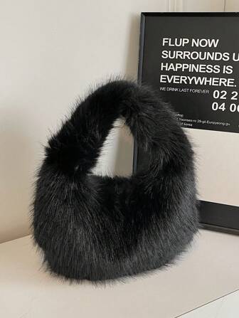 Fashion Fluffy Hobo Bag, Flush Tote Bag, Women's Cute Handbag & Purse For Winter, New Arrival Fur Bag For Women