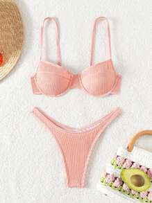 RIBBED BIKINI SET SUMMER FASHION 2022 - Rusty Rose - View 1
