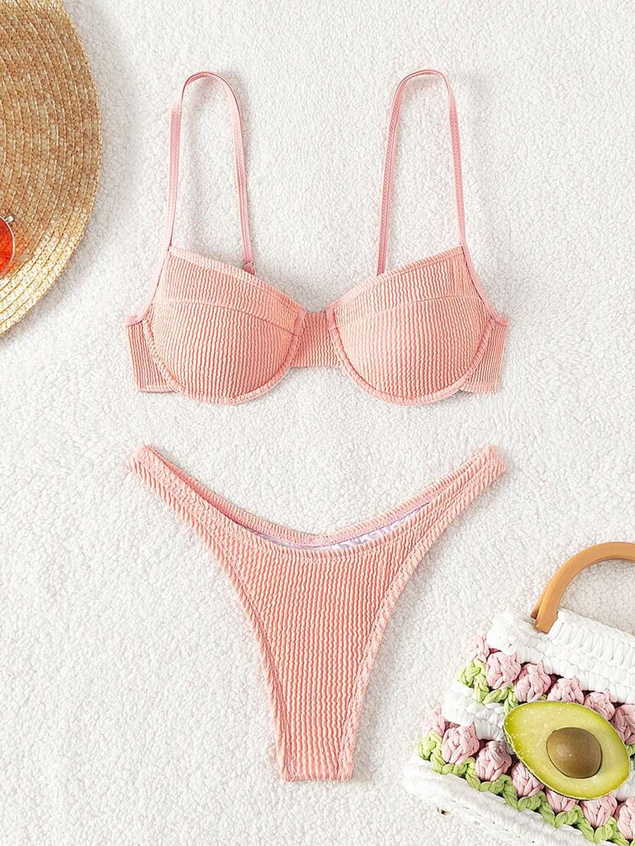 RIBBED BIKINI SET SUMMER FASHION 2022 - Rusty Rose - View 1