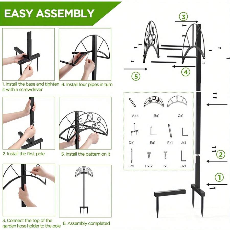 Tuinslanghouder, vrijstaande metalen waterslanghouder met 3