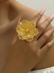 Flower Decor Ring Valentines,Mom,Mother,Mother's Day,Gift - Yellow Gold - View 1