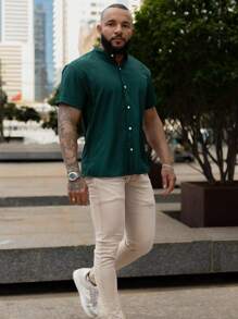 Men's Shirt With Priest Collar - Green - View 1