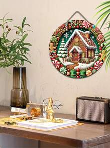 雪屋木制标志 2D 浮雕效果糖果姜饼人木制花环标志适用于庭院阳台门户外装饰非常适合装饰， - 彩色 - 查看 5