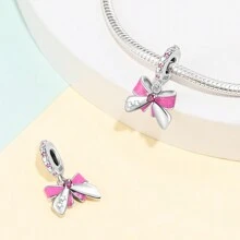 Silver Plated Charm Pink Gradient Butterfly Pink Cubic Zirconia Series Charm Bead Is Suitable For Diy Female Bracelet Cubic Zirconia Pendants