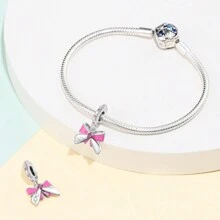 Silver Plated Charm Pink Gradient Butterfly Pink Cubic Zirconia Series Charm Bead Is Suitable For Diy Female Bracelet Cubic Zirconia Pendants