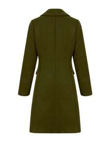 Women's Fashion Metal Button Decor Lapel Mid-Length Overcoat, Autumn/Winter