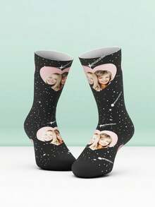 1 par de calcetines divertidos personalizados con cara - Para mujer y hombre, calcetines personalizados con fotos de un chico apuesto y una chica hermosa, diseño personalizado interesante de calcetines hasta el tobillo para parejas, regalos de San Valentín, cumpleaños y otras ocasiones, coloridos, lindos, adorables, compactos, divertidos, personalizados, únicos, ideales como regalos para él, ideales como regalos para ella, novio, novia, familia, amigos, abuelos - Multicolor - Ver 2