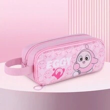 1 件多层收纳袋铅笔盒大容量可爱卡通多功能布艺文具盒配件适合学生女孩旅行完美礼物 - 粉色 - 查看 2