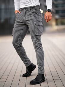 GINGTTO Men's Skinny Stretchy Pants Colored Pants Slim Fit Slacks Tapered Trousers - Grey - View 4