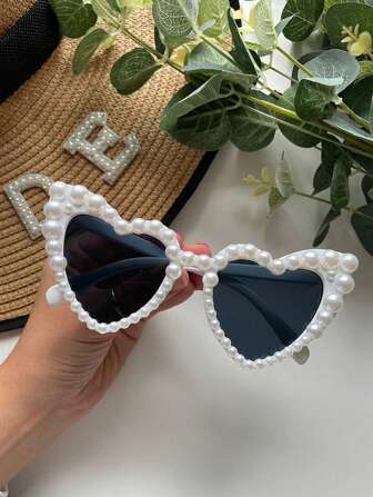 1pc DIY Faux Pearl Heart Shaped Glasses (Assembled) Wedding Bridal Shower Party Favor Set Party Decoration Glasses,Christmas