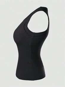 ChicMe 内置胸罩 无袖 罗纹针织背心 修身圆领 基本款上衣