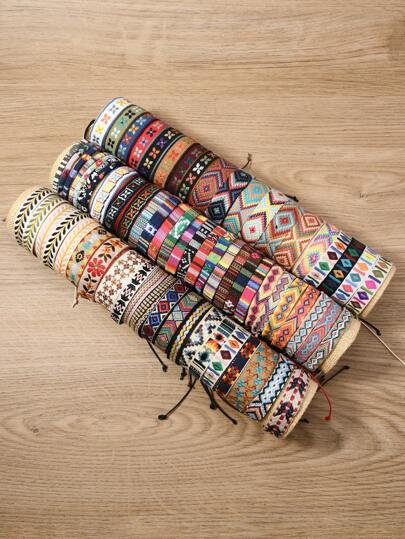 1 Set 12pcs/Pack Random Color Braided Rope Bracelets, Boho Style Handmade Wristbands For Men And Women, Christmas Gift