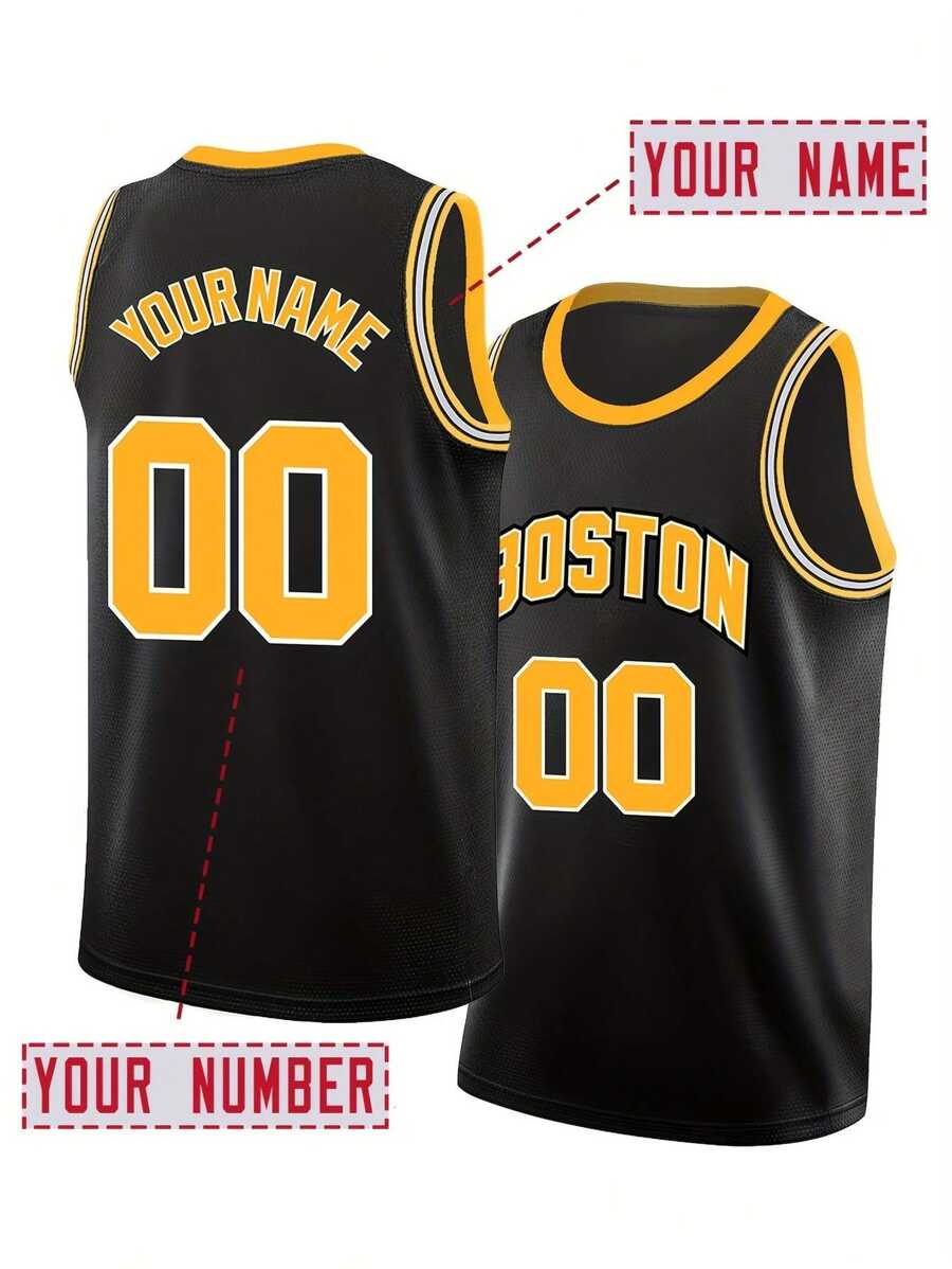 定制姓名和号码男友风格男士刺绣篮球球衣黑色圆领个性无袖衬衫派对比赛训练比赛运动上衣 DIY S-Xxl