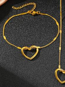 Set de 2 piezas de colgante en forma de corazón hueco de acero inoxidable + conjunto de joyas de pulsera, de moda y adecuado para uso diario, regalo