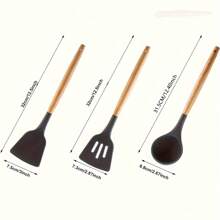 7-Piece Silicone Kitchen Utensil Set With Wooden Handles - Non-Stick, Heat-Resistant Cooking Tools For Home And Restaurant Use - Perfect For Holidays Like Halloween, Christmas, Valentine's Day, Thanksgiving, Mother's Day - Multicolor - View 5