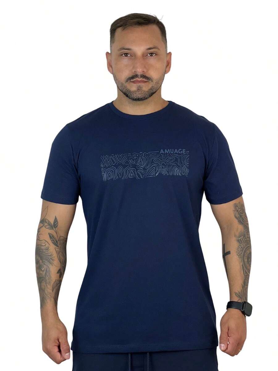 100% Cotton Printed T-Shirt Short Sleeve Premium 805 - 藍色 - 查看 1