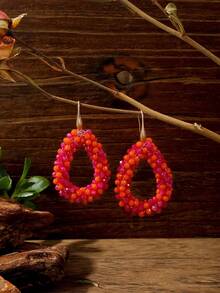 Joyalove 1 对串珠耳环夏季海滩度假礼物波西米亚复古风格水晶耳环 - 紅色 - 查看 3