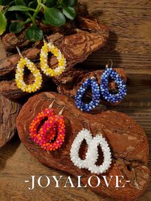 Joyalove 1 对串珠耳环夏季海滩度假礼物波西米亚复古风格水晶耳环 - 紅色 - 查看 4