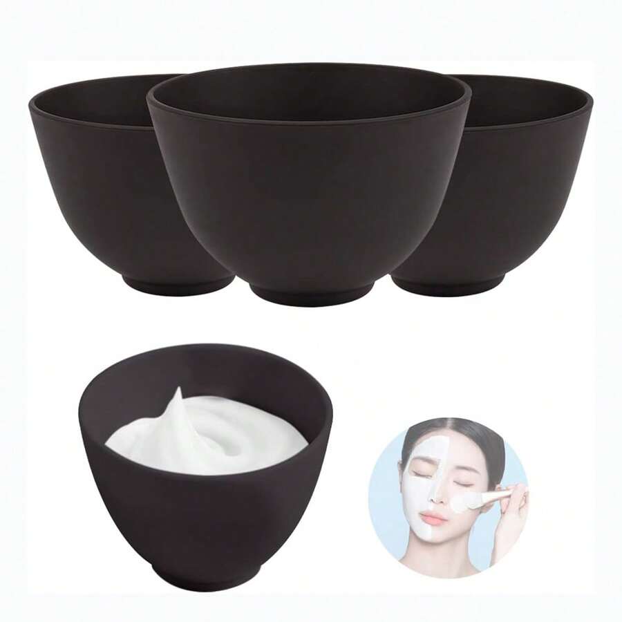 大号硅胶碗黑色硅胶面膜搅拌碗套装，面膜碗硅胶碗，DIY 泥面膜美容师用品 2 种尺寸 - 彩色 - 查看 1