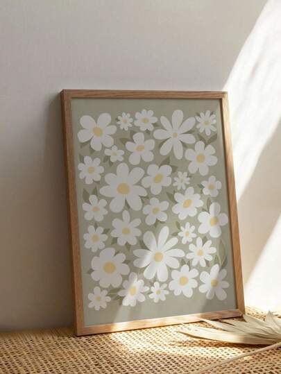 1pc Green Daisy Canvas Print Wall Art, Floral Illustration Botanical Poster, Home Decor For Living Room Bedroom, Mother's Day Gift (Frame Not Included)