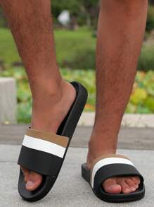 2025 New Thick Sole Striped Slippers, Unisex Indoor Outdoor Bathroom Non-Slip Beach Slides, Couple Styles