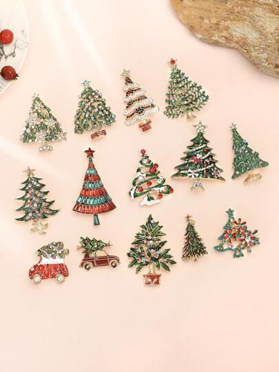 女士精美圣诞树胸针 中性植物别针 多色可选 休闲派对配饰 礼物