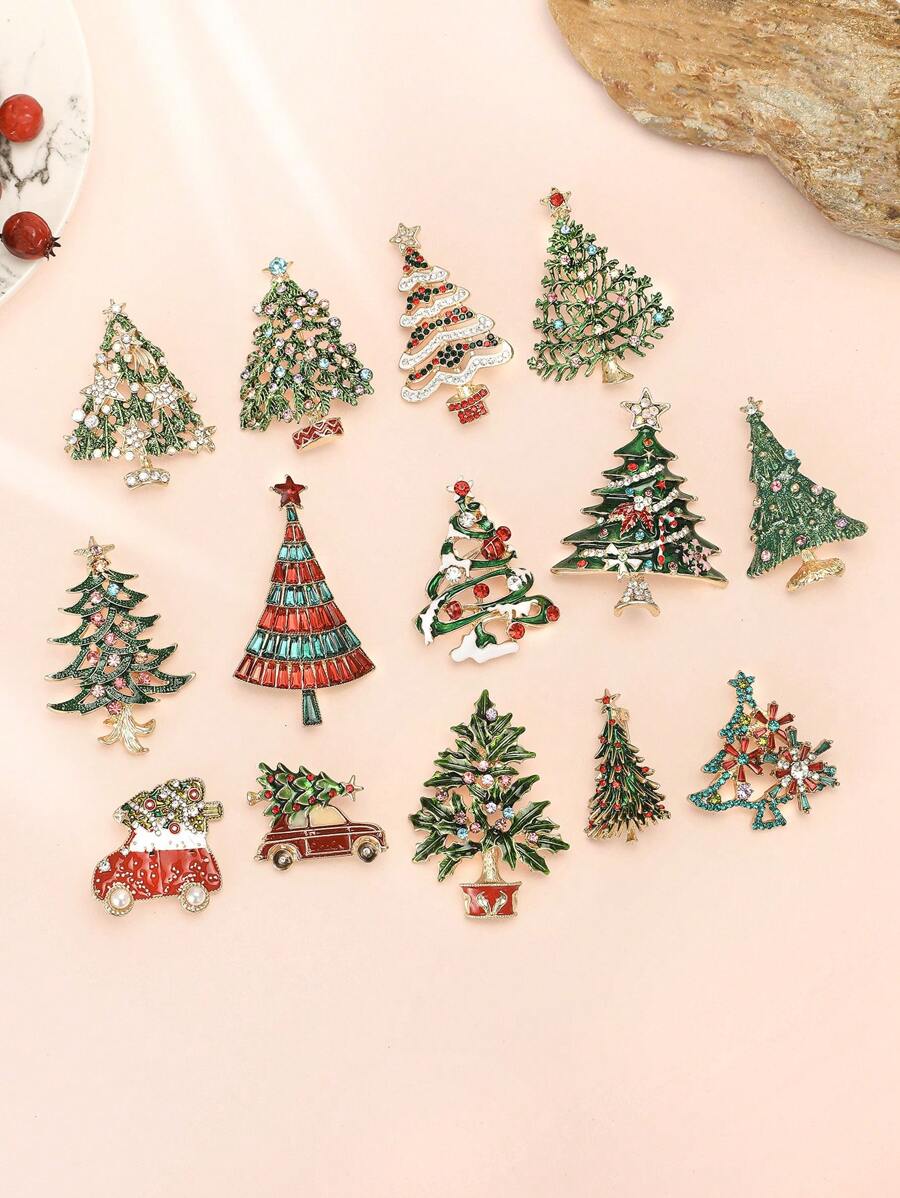 女士精美圣诞树胸针 中性植物别针 多色可选 休闲派对配饰 礼物 - 聖誕樹 - 查看 1