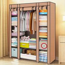 PRACTICAL FABRIC CANVAS WARDROBE HANGING RAIL SHELVING CLOTHES STORAGE CUPBOARD - Gray - View 3