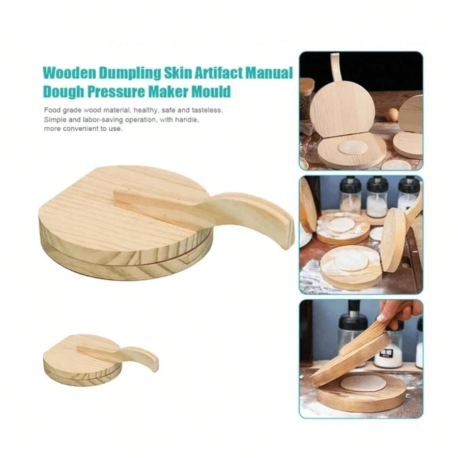 1pc Wooden Dough Press Tool With Handle, NonStick Burger Patty Maker