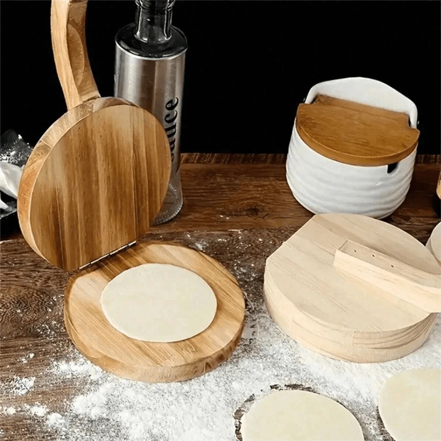 1pc Wooden Dough Press Tool With Handle, NonStick Burger Patty Maker