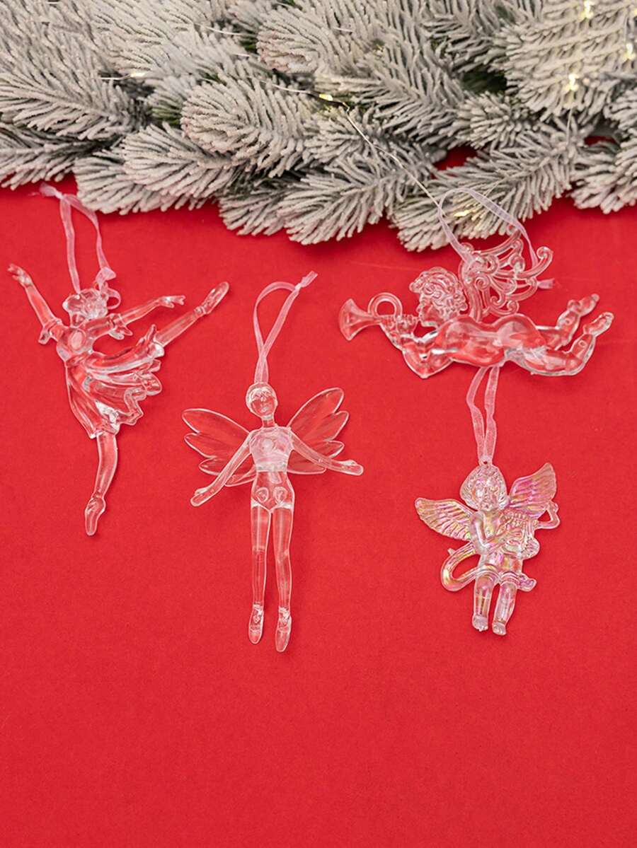 1 đồ trang trí thiên thần Giáng sinh bằng Acrylic - Mặt dây chuyền thiên thần treo trong suốt dùng để trang trí Giáng sinh/Năm mới, trang trí cây thông lễ hội, không cần nguồn điện, trang trí lễ hội, trang trí phòng, trang trí nhà cửa - Nhiều màu - Xem 1