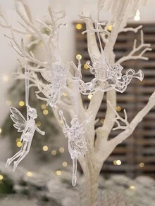 1 đồ trang trí thiên thần Giáng sinh bằng Acrylic - Mặt dây chuyền thiên thần treo trong suốt dùng để trang trí Giáng sinh/Năm mới, trang trí cây thông lễ hội, không cần nguồn điện, trang trí lễ hội, trang trí phòng, trang trí nhà cửa - Nhiều màu - Xem 2