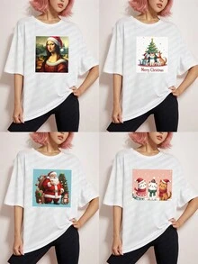 Áo thun tay ngắn cổ tròn dáng rộng thoải mái cho nữ, quà tặng ngày lễ, họa tiết Giáng sinh/ngày lễ tình nhân tùy chỉnh, ảnh cá nhân hóa ở mặt trước - trắng - Xem 2