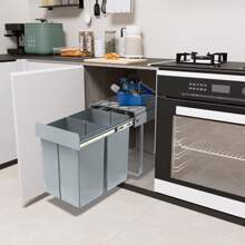 Built-In Kitchen Trash Can 2/3 Compartments Extendable Trash Can Waste Bin Kitchen Base Cabinet With Telescopic Rails Kitchen Trash Can Built-In Waste Separation System Gray
