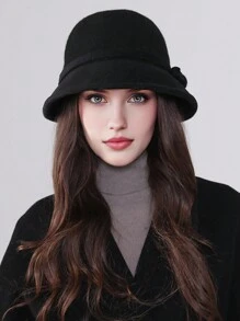 1pc Women's Thick Bucket Hat With Bow Decor, Elegant Fuzzy Bucket Hat, Suitable For Autumn/Winter Daily Outings, Washing Machine Friendly - MM1896 - View 6